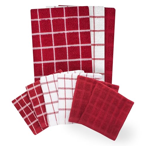 Ritz Premium 3-Pack Kitchen Towel & 6-Pack Dish Cloth Set - Highly Absorbent, Super Soft, Long-Lasting, 100% Cotton Terry Drying Cleaning Cloths, Paprika - color: Paprika Red, size: 9-Pack Bundle