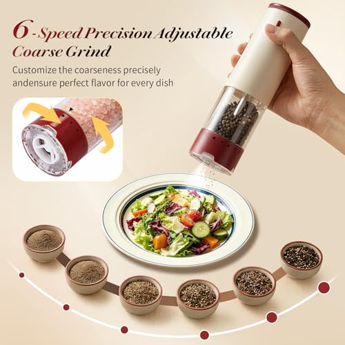 Electric Salt and Pepper Grinder Set Automatic Rechargeable for Mom-2 PCS | Salt and Pepper Shakers Kitchen Appliances with Storage Base External Adjustable Coarseness & Upgraded Large Capacity Gifts