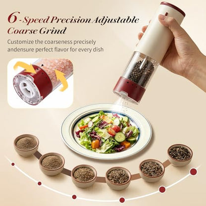 Electric Salt and Pepper Grinder Set Automatic Rechargeable for Mom-2 PCS | Salt and Pepper Shakers Kitchen Appliances with Storage Base External Adjustable Coarseness & Upgraded Large Capacity Gifts