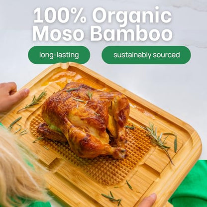 GREENER CHEF 18 Inch Extra Large Organic Turkey Carving Board with Lifetime Replacements - XL Wooden Butcher Block Meat Cutting Board with Pour Spout - Thanksgiving Cooking Essentials - size: 18"L x 13"W