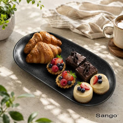 SANGO Anderson Serving Platters Set of 2, 14/12 Inch Stoneware Serving Dishes for Entertaining, Semi-Matte Party Serving Trays for Food, Buffet Oval Platters for Bread, Appetizer, Cheese, Matte Black - color: Black