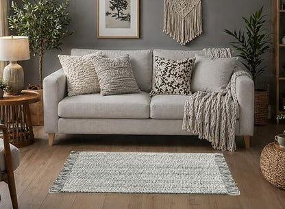 COTTON CRAFT Woven Area Rug - 2 Pack Entryway Rug with Fringe - 22x34 Inch | Grey Natural Reversible Boho Farmhouse Rustic Cotton Throw Rug Carpet - Washable Mat for Bedroom Living Room Kitchen Bathroom - color: Grey - 2 Pack, size: 1'10" x 2'10" (Rectang