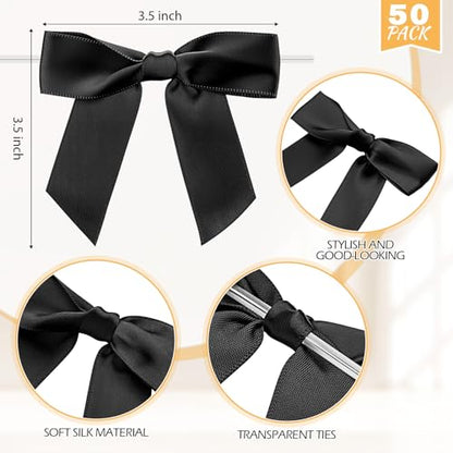 Zopeal Plastic Reusable Champagne Flute Glasses 6 oz and 50 Pcs Bow Set Acrylic Wedding Toasting Goblet 3.5" Bow Unbreakable Wine Cup for Bachelorette Bridal Shower Party(White and Black) - color: White/Black