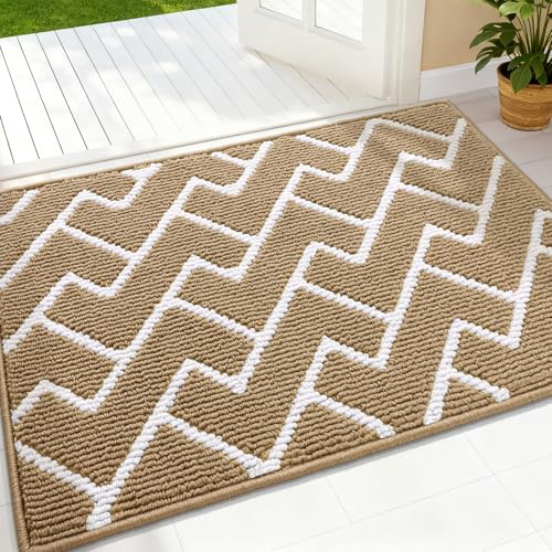 OLANLY Front Door Mat, Non-Slip Rubber Backing, Dirt Resistant and Absorbent, Washable, Easy to Clean Low-Profile Indoor Doormat for Back Door, Entryway, Inside Entrance, 36x24, Beige - color: Beige, size: 36" X 24"