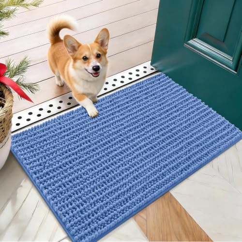 OLANLY Dog Door Mat for Muddy Paws 24x16, Ultra-Absorbent Chenille Mud Mat | Cornflower Blue, Absorbs Moisture and Dirt, Non-Slip Washable Doormat, Quick-Drying Indoor Entryway Floor Carpet for Dogs - color: Cornflower Blue, size: 24" X 16"