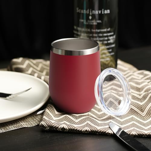 DOMICARE Stainless Steel Wine Tumbler Bulk with Lid, Personalized Insulated Tumblers Set, 12oz Travel Coffee Cups Pack of 1, Red - color: Red, size: 1 Count (Pack of 1)