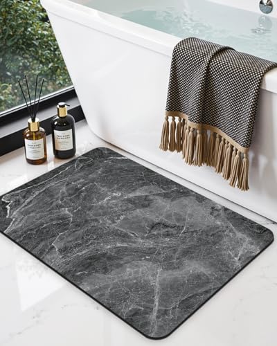 DEXI Bath Mat 24x16, Non Slip Quick Dry Rugs, Super Absorbent Ultra Thin Marble Bathmat, Washable Rubber Mats for Shower Floor, in Front of Bathtub, Sink, Bathroom Accessories Decor, Dark Grey - color: Charcoal, size: 24" X 16" (Rectangular)