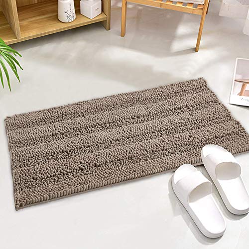 KGORGE Washable Kitchen Rugs - Anti-Slip Absorbent Shaggy Quick Drying Plush Ultra Soft Black Small Bath Mat Floor Mats for Bathroom Shower Tub Thick, Taupe, 47" W x 17" L, 1 Piece - color: Taupe, size: 17"W x 47"L (Pack of 1)