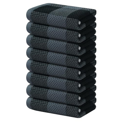 Homaxy 100% Cotton Plaid 8 Pack Kitchen Towels, 13" x 28", Black & Grey | Waffle Weave, Plaid, Super Soft and Absorbent Dish Towels, Quick Drying, Multi-Purpose - color: Black & Grey, size: 13 x 28 - 8 Pack