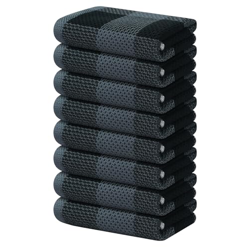 Homaxy 100% Cotton Plaid 8 Pack Kitchen Towels, 13" x 28", Black & Grey | Waffle Weave, Plaid, Super Soft and Absorbent Dish Towels, Quick Drying, Multi-Purpose - color: Black & Grey, size: 13 x 28 - 8 Pack