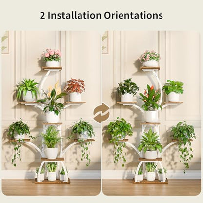 CODACE Plant Stand with Grow Lights - 50" Indoor Plant Shelf | 6 Tiered Plant Shelf Indoor, Lighted Tree-Shaped Plant Holder, Tall Flower Display Rack for Living Room, Patio(White) - color: White