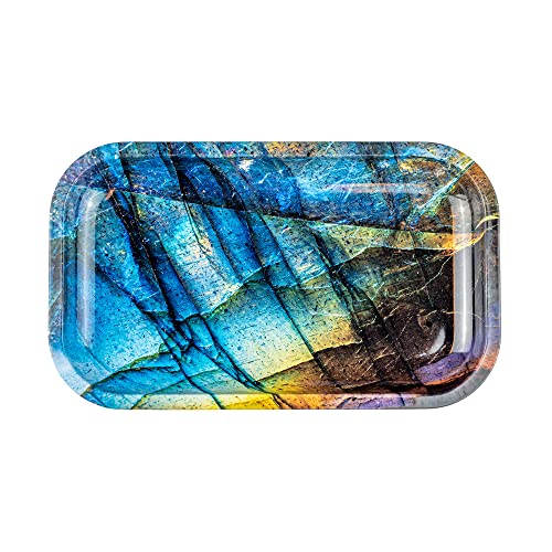 Decorative Metal Serving Tray - Cute Room Decor for Desk, Bathtub, Jewelry, Candle, Food or Coffee Table (Blue Labradorite) - color: Blue Labradorite