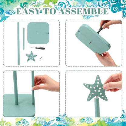Leinuosen Beach Starfish Paper Towel Holder Rustic Beach Coastal Wooden Paper Towel Holder Turquoise Blue Nautical Ocean Bathroom Accessories Kitchen Roll Stand Organizer Apartment Housewarming Gift - style: Grey Green starfish
