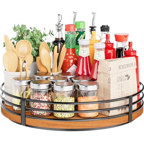 12" Lazy Susan Turntable Organizer - Oak Wood Lazy Susan for Cabinet Kitchen Countertop Dining Table Pantry Cupboard Bathroom Coffee Bar Storage Spice Rack Home Decor - size: 12 inch 1 Tier
