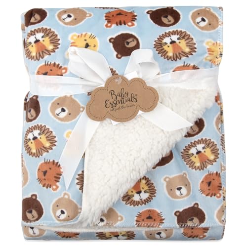 Baby Essentials Sherpa Fleece Baby Blanket 35x30 – Super Soft, Warm Reversible Baby Blankets for Newborns, Infants, Toddlers, and Nursery - color: Forest Friends