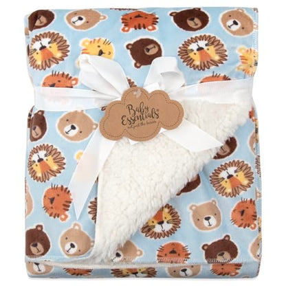 Baby Essentials Sherpa Fleece Baby Blanket 35x30 – Super Soft, Warm Reversible Baby Blankets for Newborns, Infants, Toddlers, and Nursery - color: Forest Friends