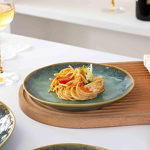 Henten Home Ceramic Appetizer Plate Set, 6.75 Inch Dessert Plates, Reactive Glaze Serving Plates for Snack, Sushi, Set of 4, Microwave & Dishwasher Safe (Green) - color: Green, size: 6.75 inch