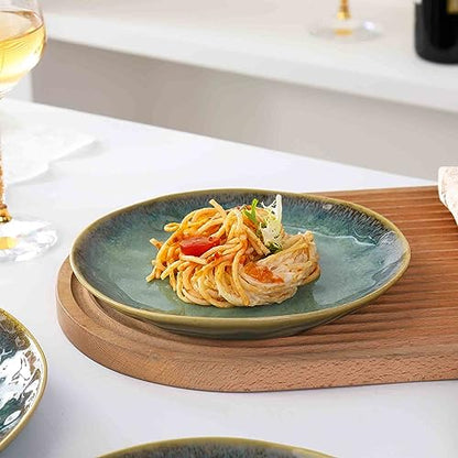 Henten Home Ceramic Appetizer Plate Set, 6.75 Inch Dessert Plates, Reactive Glaze Serving Plates for Snack, Sushi, Set of 4, Microwave & Dishwasher Safe (Green) - color: Green, size: 6.75 inch