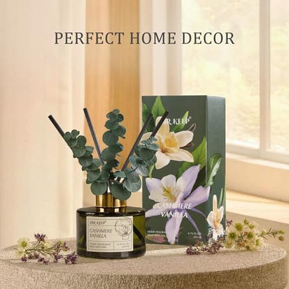 Reed Diffuser Set with 6.76 fl oz Cashmere Vanilla Scent Essential Oils and 3 Leaves & 8 Diffuser Sticks,Bathroom Shelf Decor & Air Freshener, House Bedroom Office Decor & Gifts - size: 6.76 Ounce/1 pack