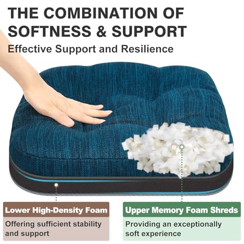 Shinnwa Dining Chair Cushions Set of 6, Dual-Layer Memory Foam Kitchen Chair Cushions, Patented Design Seat Pads with Ties, 16.5 x 16.5 x 3.5in, 6 Pack, Navy Blue - color: Navy Blue, size: 6 Count (Pack of 1)