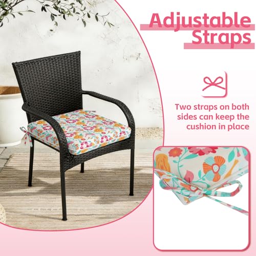 COZYVIDA Outdoor Chair Cushions Set of 4, 20"x20" Square Seat Pads with Tie Straps and YKK Zippers, 35D High-Density Foam, Water-Resistant Fabric,UV-Resistant 1000+ Hrs - color: Print 027