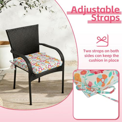 COZYVIDA Outdoor Chair Cushions Set of 4, 20"x20" Square Seat Pads with Tie Straps and YKK Zippers, 35D High-Density Foam, Water-Resistant Fabric,UV-Resistant 1000+ Hrs - color: Print 027