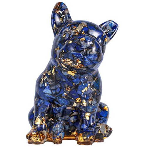Rockcloud Hand Carved Lapis Lazuli French Bulldog Healing Resin Crystal | Crystal Stone Figurines for Home Decoration, Desk Office Ornament - color: #3-blue