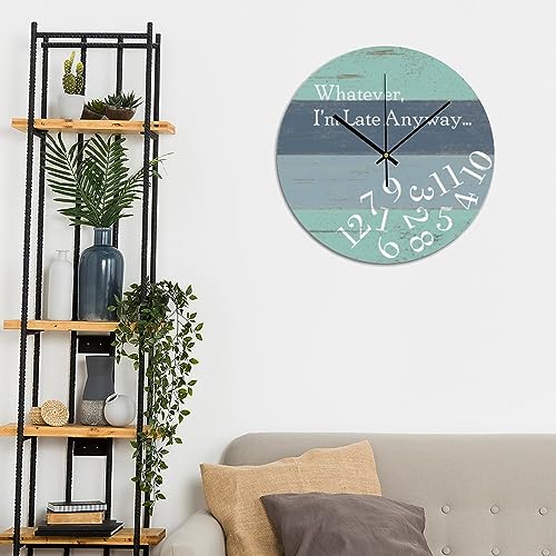 I'm Late Anyway Wall Clock 10x10 Inch Bedroom PVC Clock Battery Operated Silent Noiseless Modern Wall Hanging PVC Wall Clocks for Living Room School Housewarming Gift - color: Style-5, size: 10x10in（black）