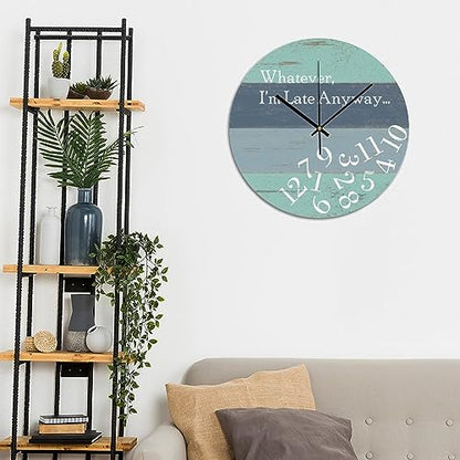 I'm Late Anyway Wall Clock 10x10 Inch Bedroom PVC Clock Battery Operated Silent Noiseless Modern Wall Hanging PVC Wall Clocks for Living Room School Housewarming Gift - color: Style-5, size: 10x10in（black）