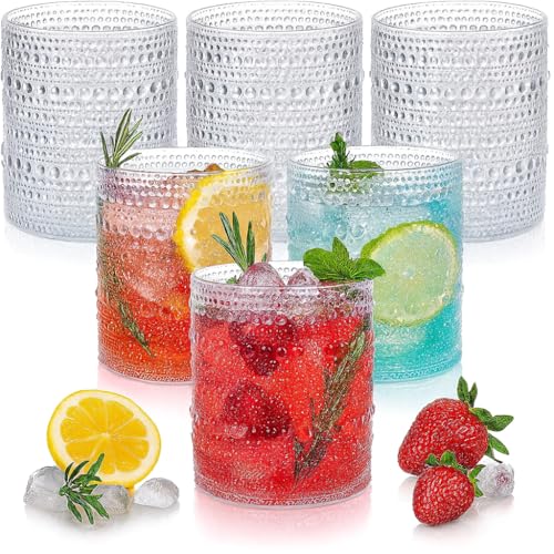 Plastic Hobnail Drinking Glasses Set of 6 Tritan Lowball Cups 10oz, Shatterproof & Unbreakable Acrylic Beaded Design, BPA-Free, Dishwasher Safe Indoor/Outdoor Drinkware for Water, Juice, Cocktails - color: Clear