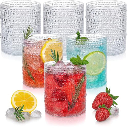 Plastic Hobnail Drinking Glasses Set of 6 Tritan Lowball Cups 10oz, Shatterproof & Unbreakable Acrylic Beaded Design, BPA-Free, Dishwasher Safe Indoor/Outdoor Drinkware for Water, Juice, Cocktails - color: Clear
