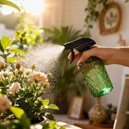 YYTSGG Green Glass Plant Mister Bottle, 12oz Refillable | Water Spray Bottle with Adjustable Mist Nozzle for Indoor Flowers, Outdoor Gardening, Cleaning, Hair and Pets Care - color: Light Green