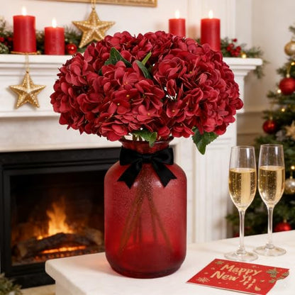 Kimura's Cabin 6Pcs Hydrangea Artificial Flowers Silk Hydrangeas,Dark Red | Faux Hydrangea Flowers with Stems Fake Flowers ,Wedding Bouquets Arrangement,Home Table Centerpieces,Baby Shower Party Decor - color: Dark Red