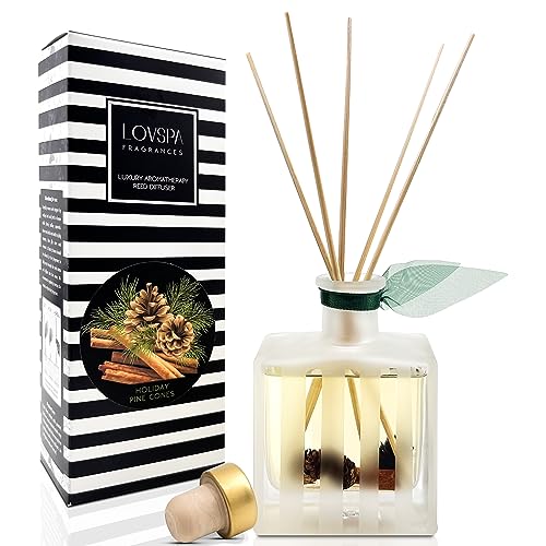 Reed Diffuser Set, Holiday Pine Cones Scented Oil Diffuser with Sticks, Home Fragrance Accessories for Bathroom Shelf Decor, Aroma Diffusers for Home or Office Desk, USA Made - color: Holiday Pine Cones, size: Modern Stripe/4.5 oz