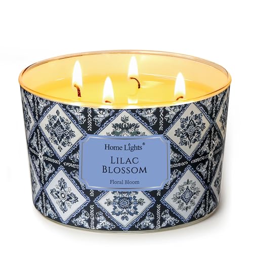 HomeLights 4-Wick Candles for Home Scented - 18oz Soy Wax Blend Candle Long-Lasting Fragrance, Bohemian Natural Textures Home Decor and Housewarming Gifts, Lilac Blossom - color: Lilac Blossom, size: 18oz 4-wick