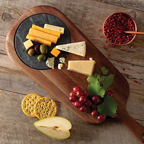 Tramontina Provence 2-Pc Cheese Serving Board with Marble Insert | African Mahogany Cutting Board, Natural Oil Finish