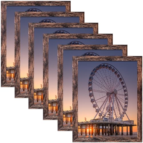 BESCRCL 11x14 Picture Frame Set of 6 High Definition Glass, 11 x 14 Photo Frame for Wall, Engineered Wood, Brown - color: Brown, size: 11x14