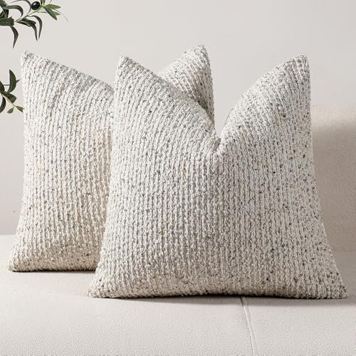 Striped Throw Pillow Covers 24x24 Set of 2 Cream Grey Textured Boucle Chic Morden Boho Accent Farmhouse Square Decorative Couch Pillow Covers for Home Decor Bed Sofa Living Room - color: Grey & Cream, size: 24" x 24" (Pack of 2)