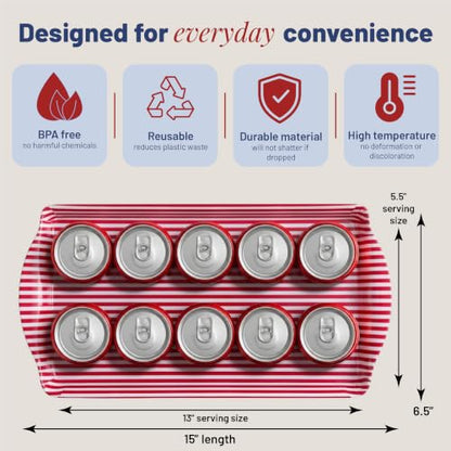 Red Stripe Melamine Cookie Tray Lightweight Platter for Desserts & Snacks | By Sprinkles & Confetti BPA-Free Break-Resistant 4th of July Parties BBQs Picnics Entertaining Food Displays Kitchen - color: Red Stripe
