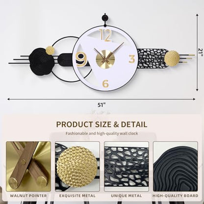 51x21 Inch Modern Abstract Silent Wall Clock Battery Powered | Quartz Movement, Bold Analog Dial, for Bedroom, Hallway, Home Office, Entryway, and Housewarming Gifts - color: O - 51x21 in