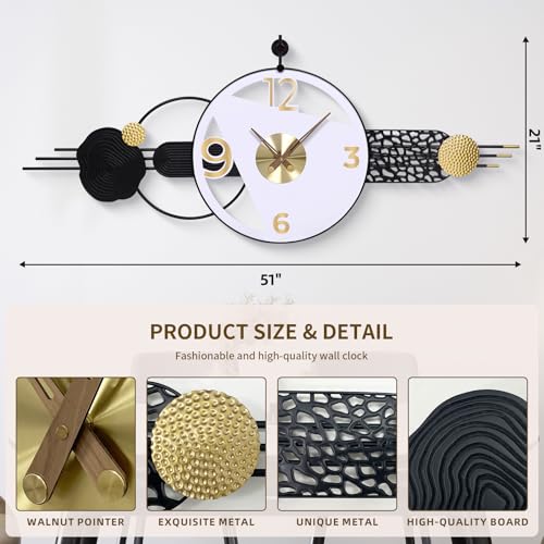 51x21 Inch Modern Abstract Silent Wall Clock Battery Powered | Quartz Movement, Bold Analog Dial, for Bedroom, Hallway, Home Office, Entryway, and Housewarming Gifts - color: O - 51x21 in