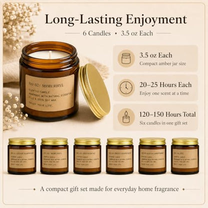 6 Pack Candles for Home Scented Aromatherapy Candle Gift Set for Women Soy Wax Long Lasting Amber Jar Candles Gift for Birthday Mother's Thanksgiving Day Present - color: Amber(6 Pack)
