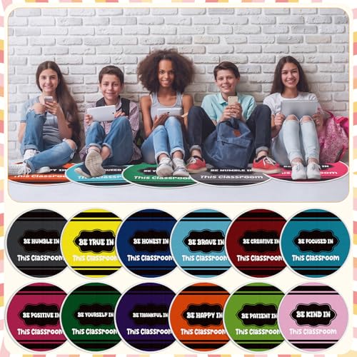 12 Pcs Carpet Circle Seats, 15 Inch Round Classroom Rug, Non Slip Corner Floor Cushion Mat, Circle Time Rug for Living Room, Learning, Playing Areas, Story Time, Group Activity(Crayon) - style: Crayon