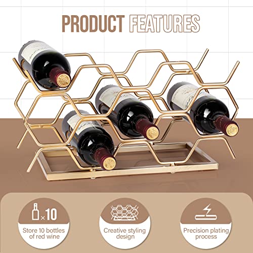 Countertop Wine Rack - 10 Bottle Freestanding Modern Gold Metal Small Wine Rack - Tabletop Wine Holder Stand for Cabinet, Pantry, Wine Bottle Storage…… - color: C-gold 10btl