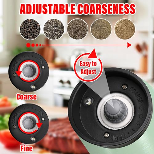 2 PCS Rechargeable Gravity Electric Salt and Pepper Grinder Set Shakers Automatic Grinders Adjustable Coarseness Mill Grinder Set with 3.5oz 90ml Capability size 2.4x7 inches Charging By USB