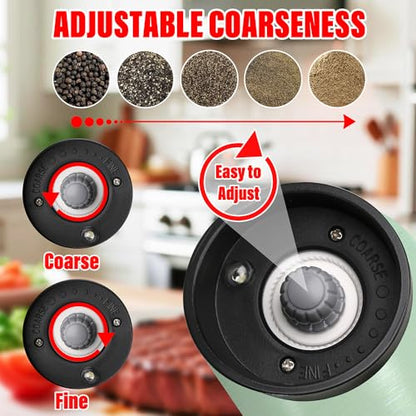 2 PCS Rechargeable Gravity Electric Salt and Pepper Grinder Set Shakers Automatic Grinders Adjustable Coarseness Mill Grinder Set with 3.5oz 90ml Capability size 2.4x7 inches Charging By USB