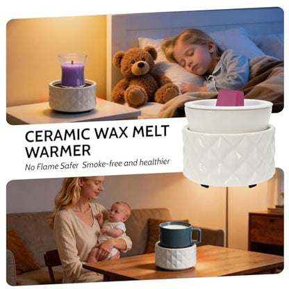 Ceramic Candle Warmer for Large Jars with 1 PC Silicone Liner | Wax Melt Warmer ,4-in-1 Electric Warmer for Jar Candle Wax Cube Essential Oil Coffee Tea Mug, Ideal Gift for Home Office - color: White Diamond