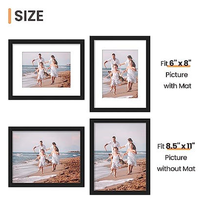 upsimples 8.5x11 Picture Frame Set of 10, Display Pictures 6x8 with Mat or 8.5x11 Without, Multi Photo Frames Collage for Wall or Tabletop Display, Black | Fit 6x8 Photos and 8.5x11 Certificate, Wall or Tabletop Display, For Gallery Hallway Living Room, F
