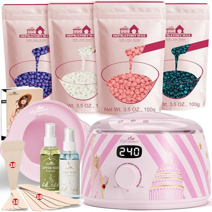 Lifestance Waxing Kit for Women & Men - L3 Liberty Bloom Digital Warmer, Silicone Wax Pot Liner, Hair Removal Kit with 14.1oz Hard Wax Beads & Oil Spray Professional for Home Brazilian Bikini Face Leg - color: Chic Enhanced LCD (Liberty Bloom) Kit