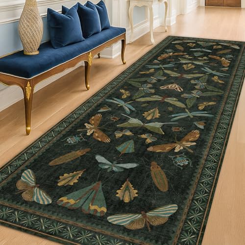 8 ft Long Hallway Runner Rug - Boho Green Rug for Kitchen Floor, Entrance Indoor, Washable Wide Runner Non Slip, Dark Green 2'6''x8' - color: Dark Green, size: 2'6" x 8' (Runner)